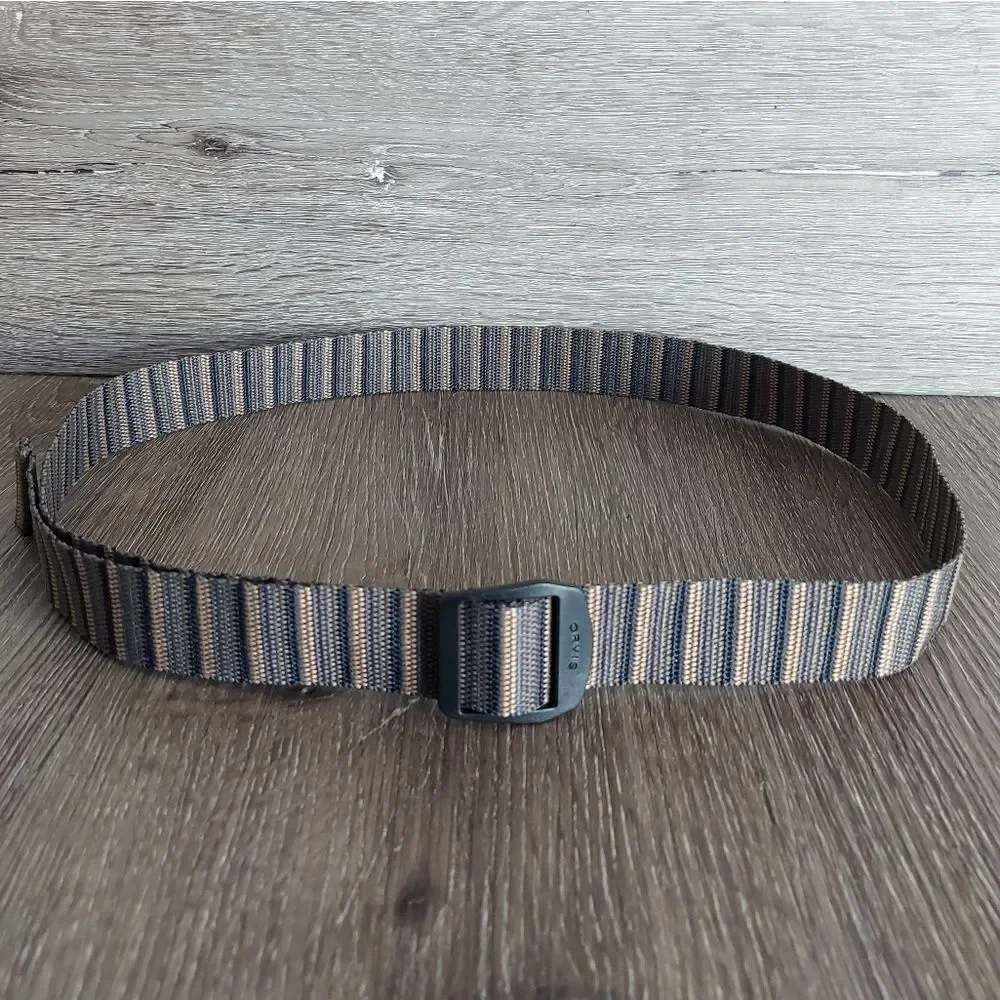 Orvis Nylon Adjustable Web Belt Tan Gray Striped Size 34